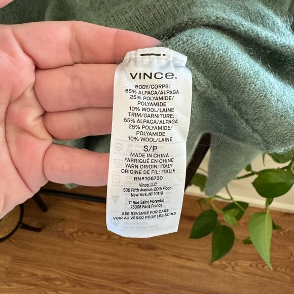 Vince Brushed V-Neck Polo Alpaca & Wool-Blend Sweater Size Small - Picture 8 of 10